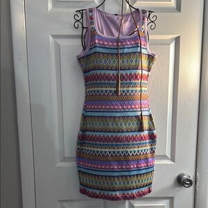 Pink and Purple Geometric Bodycon Mini Dress